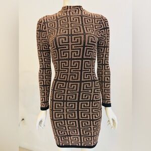 Geometric Patterned Long Sleeve Dress